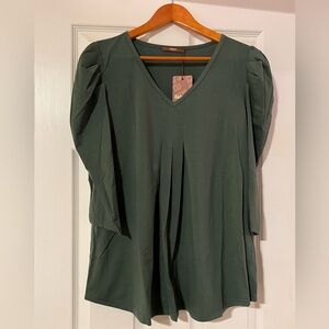 Gaharu Forest Green V-Neck Blouse